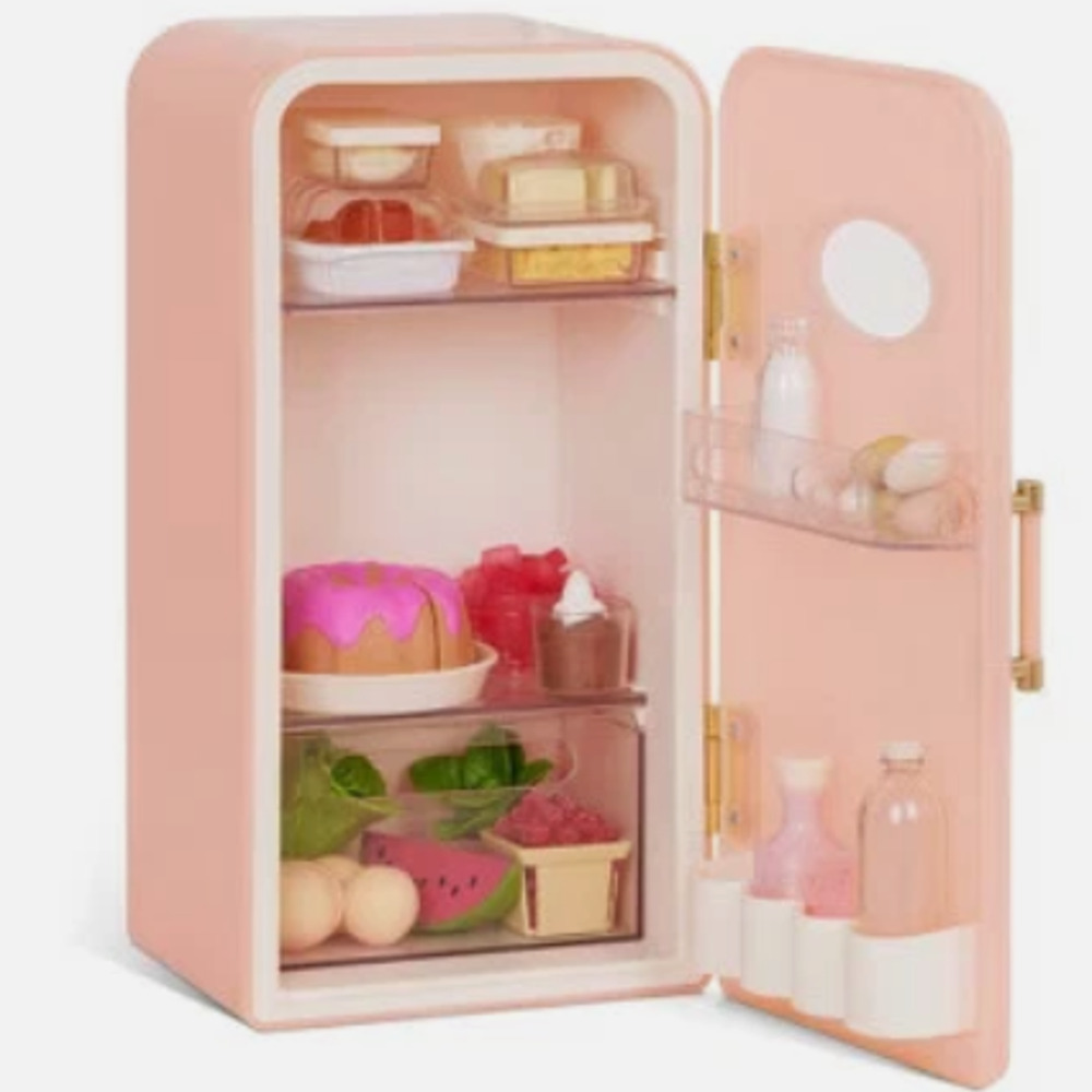 Our Generation Perfectly Fresh 33 Pc Mini Fridge & Play Food Accessory Set NWT